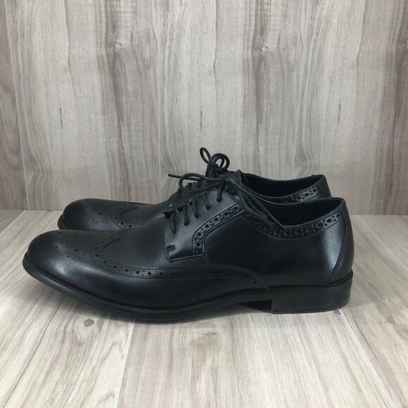 Stacy Adams Shoes Mens 11.5M Black Leather Wingtip Lace Up Derby Oxfords - Picture 2 of 10